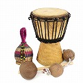 【アフリカ楽器スターターズセット】ミニジャンベとマラカス・バティカの4点セット　07C