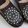 バブーシュ刺繍スパンコール S7焦げ茶x903緑シルバー