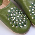 バブーシュ刺繍スパンコール F3グリーンティx緑xシルバー