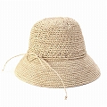 【受注商品】ラフィア帽子 クラウン透かし 4柄 B8 紐付き