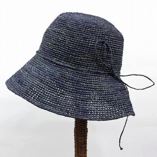 アフリカンスクエアー ラフィア細編み帽子楕円 つば9 インディゴ