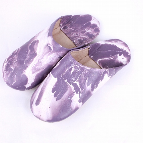 アフリカンスクエアー マーブル模様バブーシュ 39 紫系