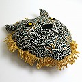セネガル ライオンクッション 大 黒黄緑系 一点物