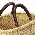 ブルキナバスケット 楕円革取手 S 無地 焦げ茶ハンドル