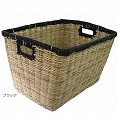 籐製四角コンテナ大 皮縁加工 黒革