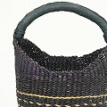 ボルガミニバスケット丸底 貝フォルム ラインドッド柄 ワンハンドル 黒革 黒