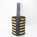 ニャリガバスケット 丸底 黒平革ぐるりハンドル 大 ナチュラル黒ストライプ 25SS一点物