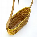 ニャリガバスケット ポシェット 茶平革ショルダー チェック柄 黄サーモン 25SS一点物