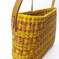 ニャリガバスケット ポシェット 茶平革ショルダー チェック柄 黄サーモン 25SS一点物