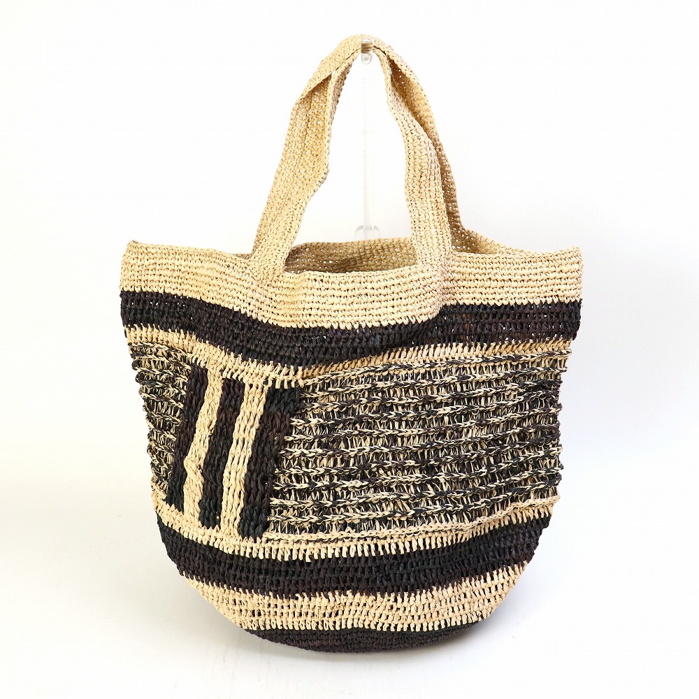 アフリカンスクエアー / ラフィアかぎ編みバッグ 縦縞ミックス SS一点  