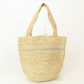 ラフィアかぎ編みバッグ 銀リボン編み込みナチュラル