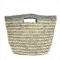【SALE】ラフィアかぎ編みバッグ 細ボーダー四角穴ハンドルミニ ナチュラルxグレー @5600→3900