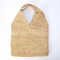【受注商品】ラフィアかぎ編みバッグ 平底山縁2本手 中 NAT