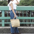 ラフィアかぎ編みバッグ 長方形続きハンドル折り返し NAT