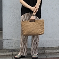 ラフィアかぎ編みバッグ 長方形続きハンドル 紅茶