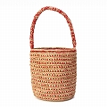 【受注商品】ラフィアかぎ編みバッグ 丸底格子編1本手 紅茶赤