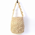 【受注商品】ラフィアバッグ 丸底 花パッチワーク NAT