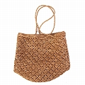 【受注商品】ラフィアバッグ 丸底波柄 中 紅茶
