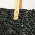 ラフィア編み四角トート 平革ハンドル 黒