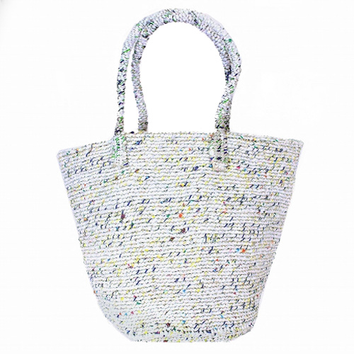 アップサイクルプラスチックサイザルバッグ共手10x12 マルチホワイト