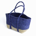 サイザルバッグ四角底トートミニ 平ハンドルぐるり 2トーン 濃紺xグレー 一点物