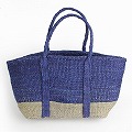 サイザルバッグ四角底トートミニ 平ハンドルぐるり 2トーン 濃紺xグレー 一点物