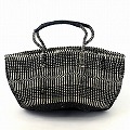 アクリルサイザルバッグ14x9 ハンドル革巻き ドット柄 黒