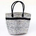 プラスチックサイザルバッグ9インチ 黒革ハンドル 黒1本ボーダー