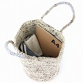 羊毛サイザルバッグ10x12 羊毛シルバーハンドル ミックスグレー