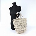 羊毛サイザルバッグ10x12 羊毛シルバーハンドル ミックスグレー