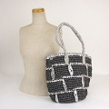 【SALE】プラスチック鍵編みバッグ共手8x12 ストライプ 焦げ茶xシルバー @5800→5000