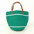 【SALE】プラスチックサイザルバッグ丸底 平革ハンドル 細ボーダー 緑x白 @3000→2000