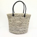 羊毛サイザルバッグ10x12 丸革ハンドル黒 ミックスグレー