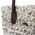 羊毛サイザルバッグ10x12 丸革ハンドル焦げ茶 ミックスグレー