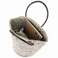 羊毛サイザルバッグ10x12 丸革ハンドル焦げ茶 ミックスグレー
