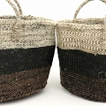 羊毛サイザルバッグ共手12x8 ボーダー 焦げ茶x黒サイザルxミックスグレー
