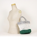 プラスチックかぎ編みバッグ共手8x9 透かし 白x緑xプラチナ