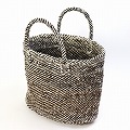 オール羊毛サイザルバッグ共手13x6x10 楕円底 ミックス 焦げ茶x生成