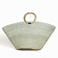 サイザルバッグ楕円底9x6x9 メタルリングハンドル八角 扇 グレー 23SS一点物 @13000→10400円