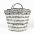 プラスチックサイザルバッグ12x12 ハンドル短 ボーダー シルバーx白