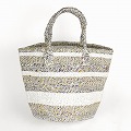 プラスチックサイザルバッグ8x9 ミックスストライプ シルバーx白x生成 23SS一点物 @6000→4800円
