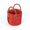 アクリルサイザルバッグ共手7x6 ダイヤ 赤xサーモンピンク