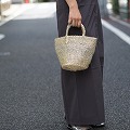 プラスチックサイザルバッグミニ ラフィアミックス ゴールド