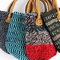 アクリルサイザルバッグ 小 丸革ハンドル茶 色柄アソート