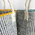 サイザルバッグ8インチ ベンガルストライプ ツートーンハンドル ダークグレーx生成xミント
