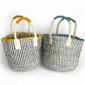 サイザルバッグ8インチ ベンガルストライプ ツートーンハンドル ダークグレーx生成xミント