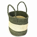 サイザルバッグ9インチ ヘリンボーン編みセンター オリーブxクリーム