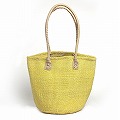 サイザルバッグ9インチ 丸革ハンドル ハンドル長 黄x生成革