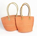 サイザルバッグ9インチ 丸革ハンドル ハンドル長 オレンジx茶革