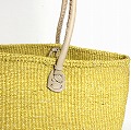 サイザルバッグ12インチ 丸革ハンドル ハンドル長 黄x生成革